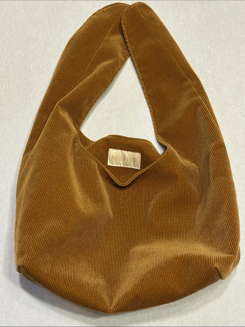 Corduroy Shoulder Hobo Bag in Camel Brown by Merit